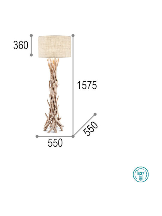 Ideal Lux Driftwood PT1 Vintage Φωτιστικό Δαπέδου Υ157.5xΜ55εκ. με Ντουί για Λαμπτήρα E27 σε Καφέ Χρώμα 148939 - μικρογραφία 4